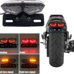 Motorcycle Tail Light Integrated Running Brake Stop Light Dual Eye Turn Signals Lamp Black with License Plate Bracket