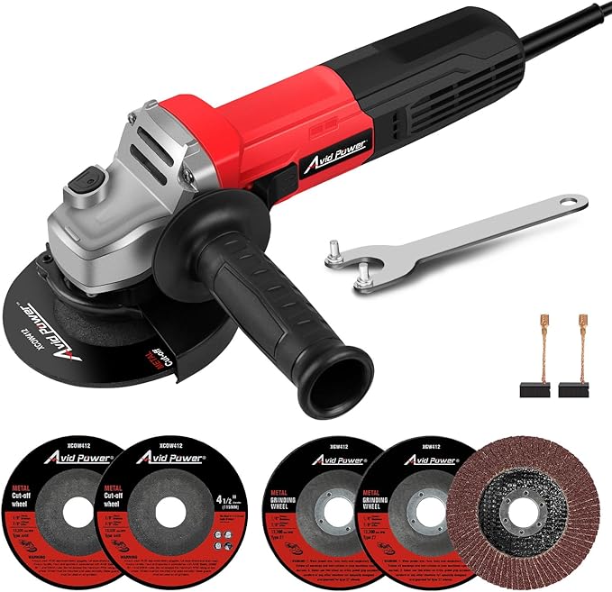 AVID POWER Angle Grinder, 7.5-Amp 4-1/2 inch Electric Grinder Power Tools with Grinding and Cutting Wheels, Flap Disc and Auxiliary Handle for Cutting, Grinding, Polishing and Rust Removal - Red