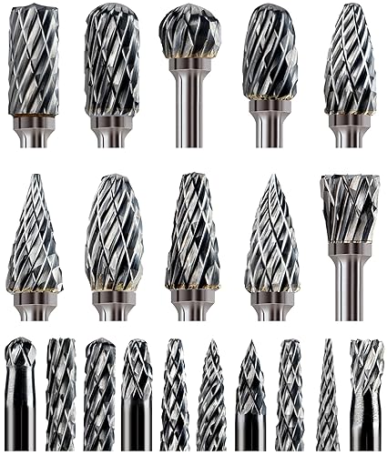 20 Pcs Carbide Burr Bits 1/8" Shank Compatible with Dremel Milwaukee Metal Grinding Wood Stone Steel Carving Cutting Engraving Grinder Kit Attachment Rotary Tool Accessories Set Harder than Diamond