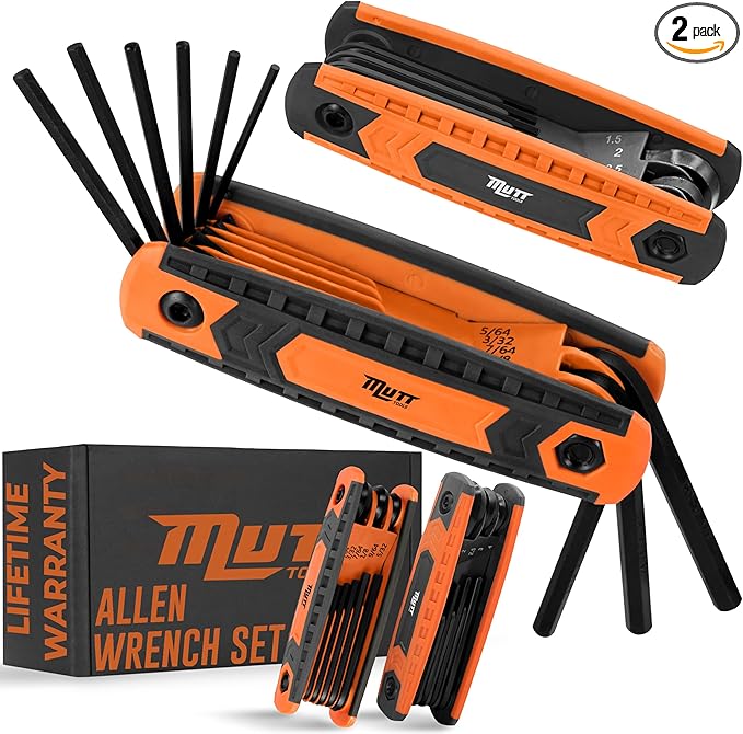 Mutt Tools 17pc Folding Allen Key Set - SAE & Metric Hex Wrench Set with Color-Coding - Compact Allen Wrench Tool for Bikes, DIY, Archery - Keys with Size Markings